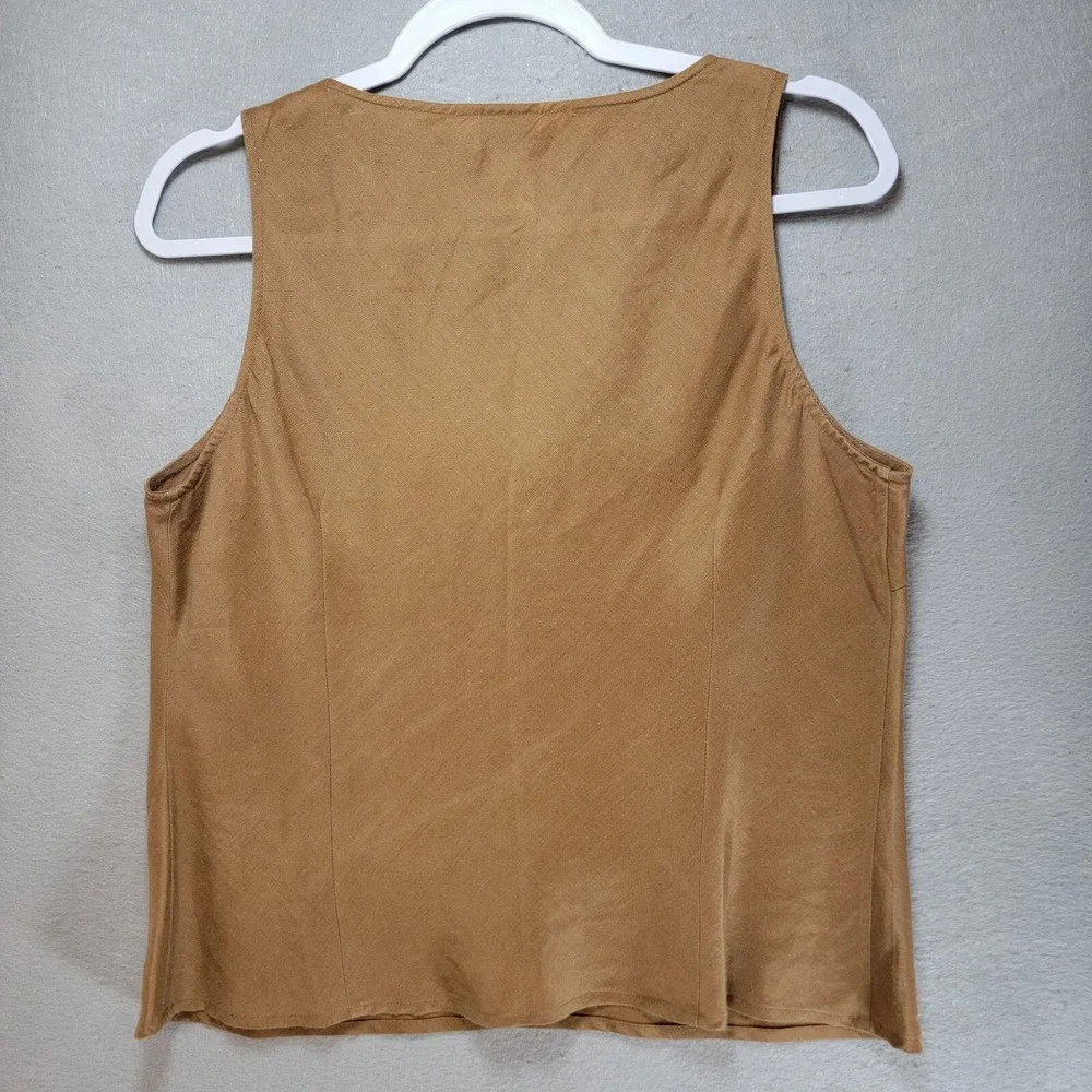Allison Taylor Linen Tank‎ Top Womens L Beaded Sequin Tank Top Neutral Natural - Picture 4 of 12